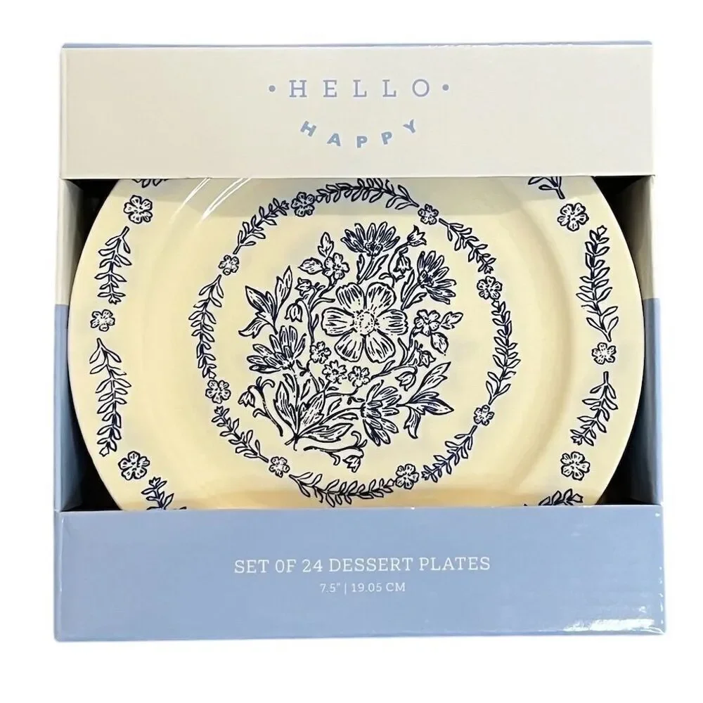 Hello Happy Hello Happy Set of 24 Blue Floral Dessert Plates 7.5